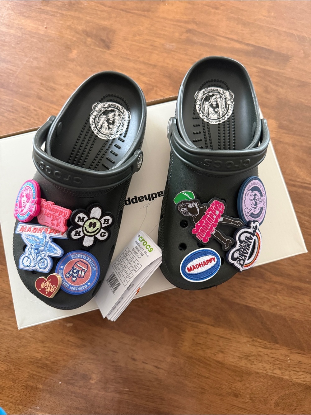 CROCS White and Green Madhappy x Crocs Classic Clog Tag